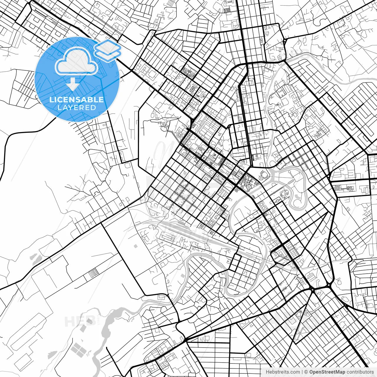 Layered PDF map of Grozny, Chechen Republic, Russia