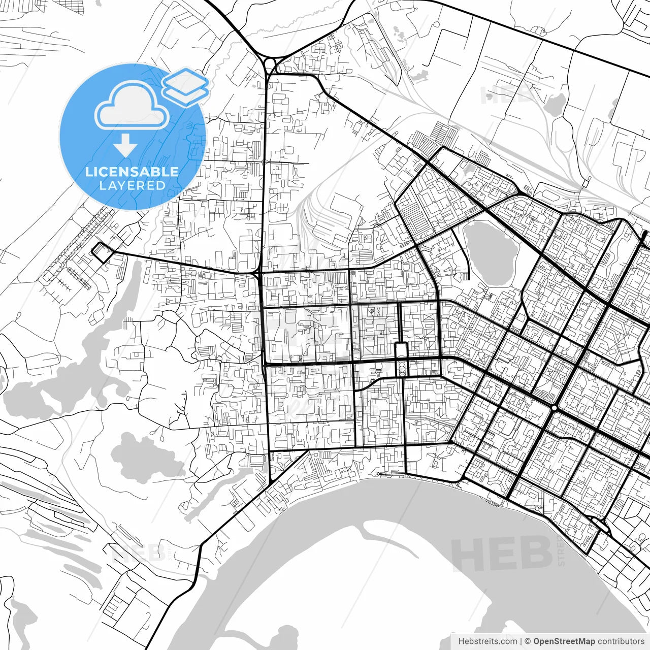 Layered PDF map of Nizhnevartovsk, Khanty-Mansi Autonomous Okrug-Yugra, Russia