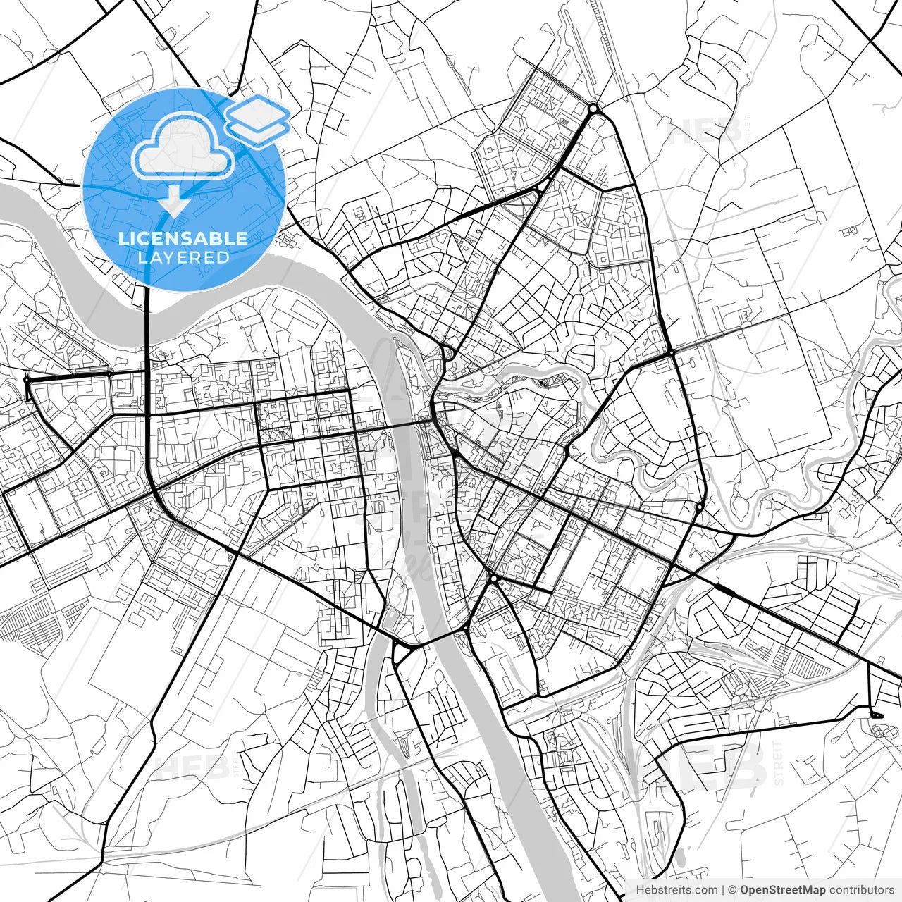Layered PDF map of Pskov, Pskov Oblast, Russia