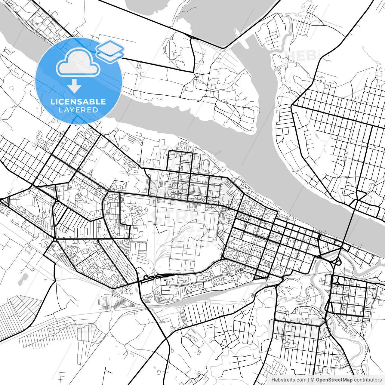 Layered PDF map of Rybinsk, Yaroslavl Oblast, Russia