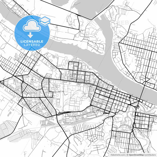 Layered PDF map of Rybinsk, Yaroslavl Oblast, Russia