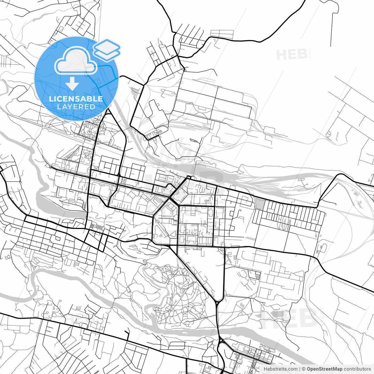 Layered PDF map of Kamensk-Uralsky, Sverdlovsk Oblast, Russia