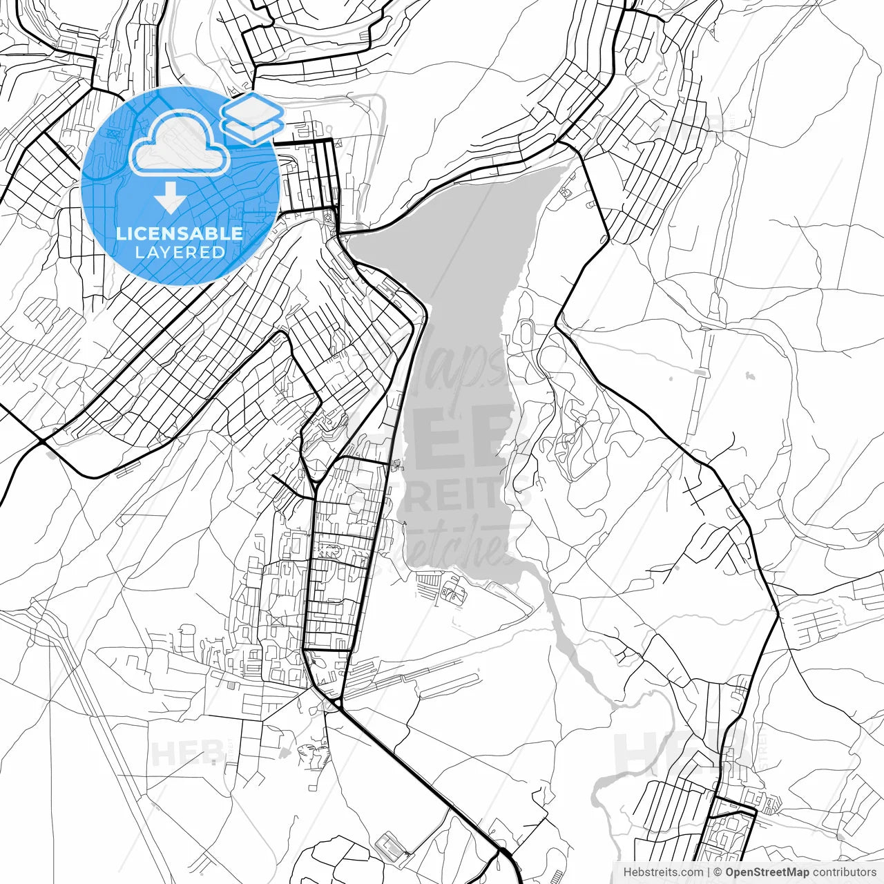 Layered PDF map of Zlatoust, Chelyabinsk Oblast, Russia