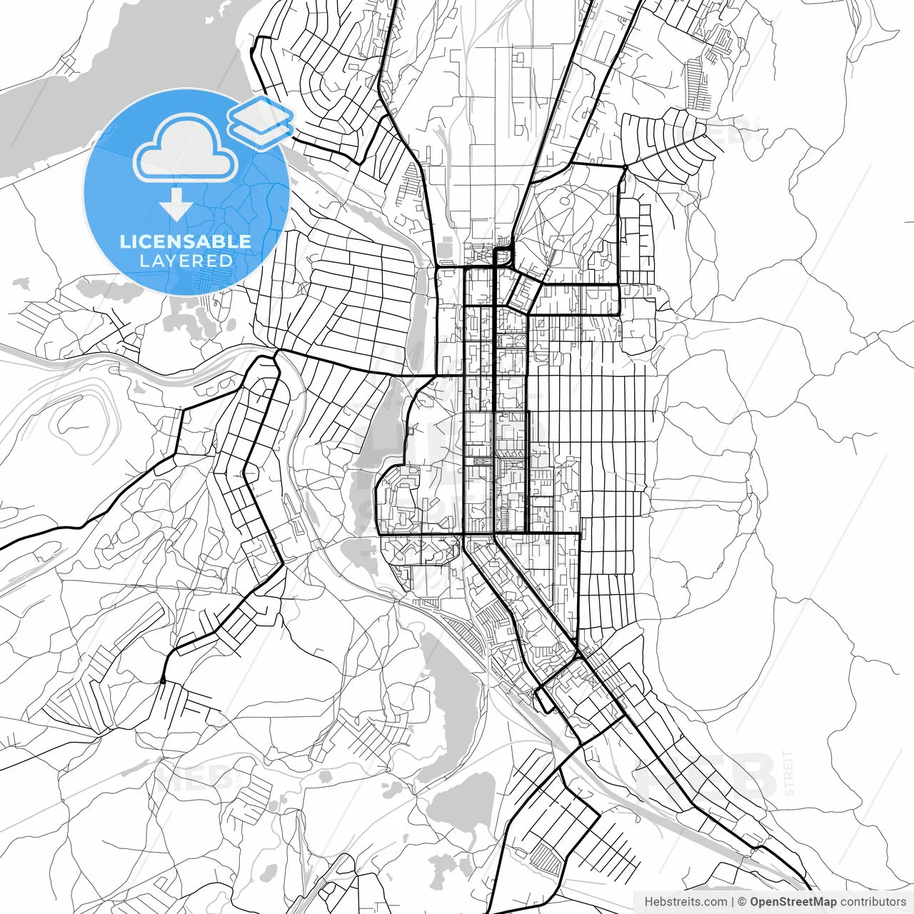 Layered PDF map of Miass, Chelyabinsk Oblast, Russia