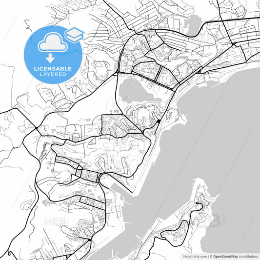 Layered PDF map of Nakhodka, Primorsky Krai, Russia