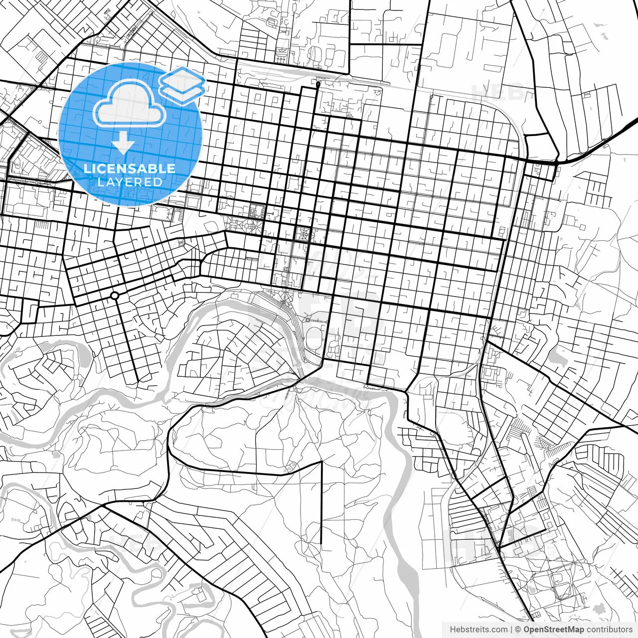 Layered PDF map of Maykop, Republic of Adygea, Russia