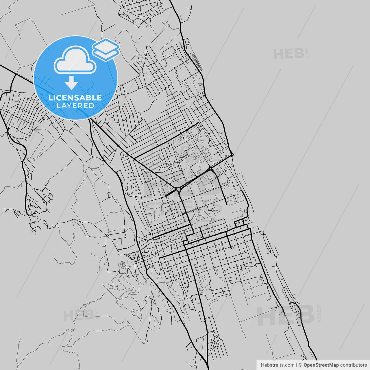 Layered PDF map of Derbent, Republic of Dagestan, Russia