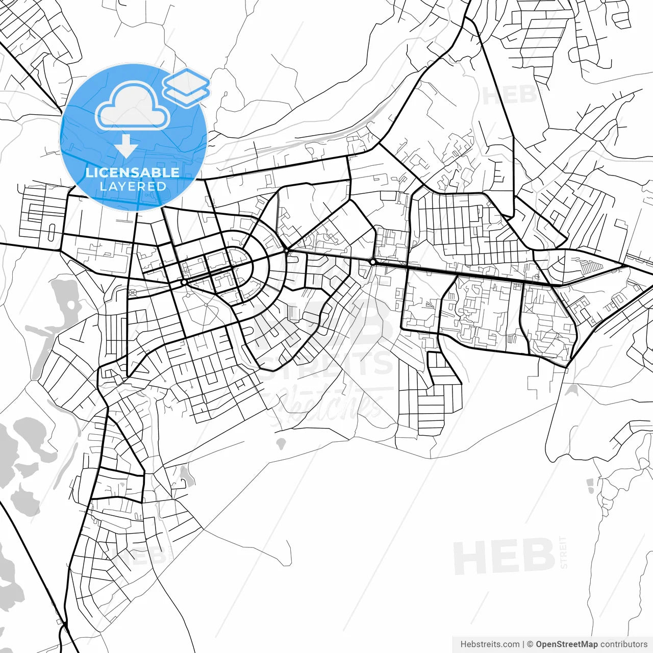Layered PDF map of Oktyabrsky, Republic of Bashkortostan, Russia