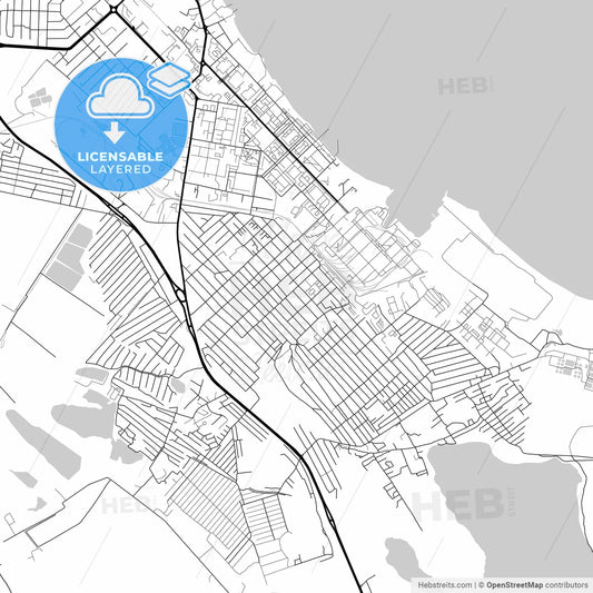 Layered PDF map of Kaspiysk, Republic of Dagestan, Russia