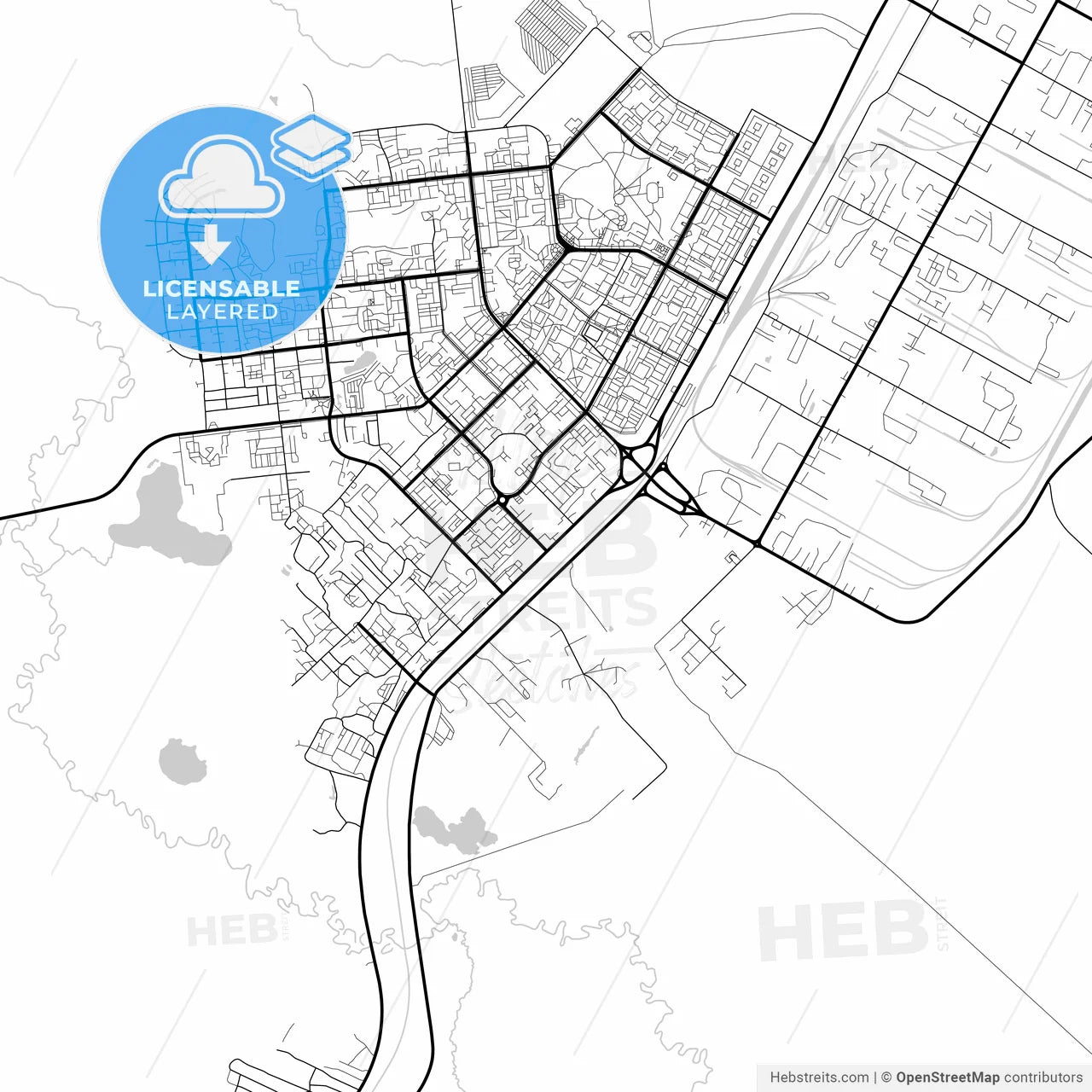 Layered PDF map of Noyabrsk, Yamalo-Nenets Autonomous Okrug, Russia