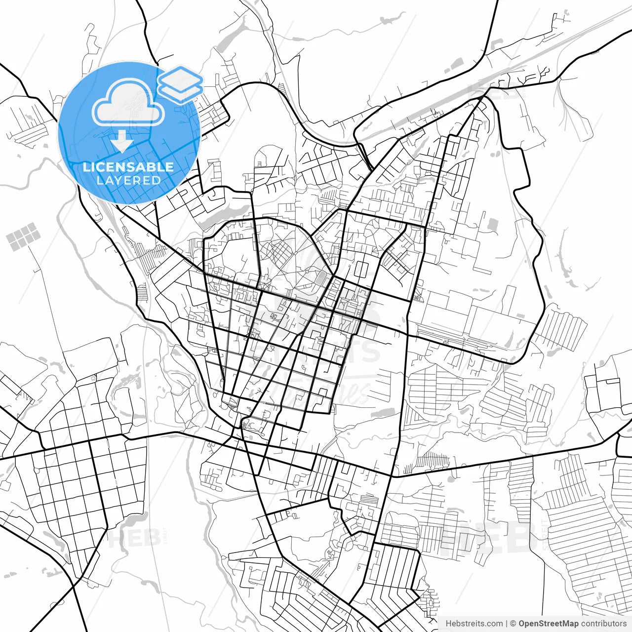 Layered PDF map of Arzamas, Nizhny Novgorod Oblast, Russia
