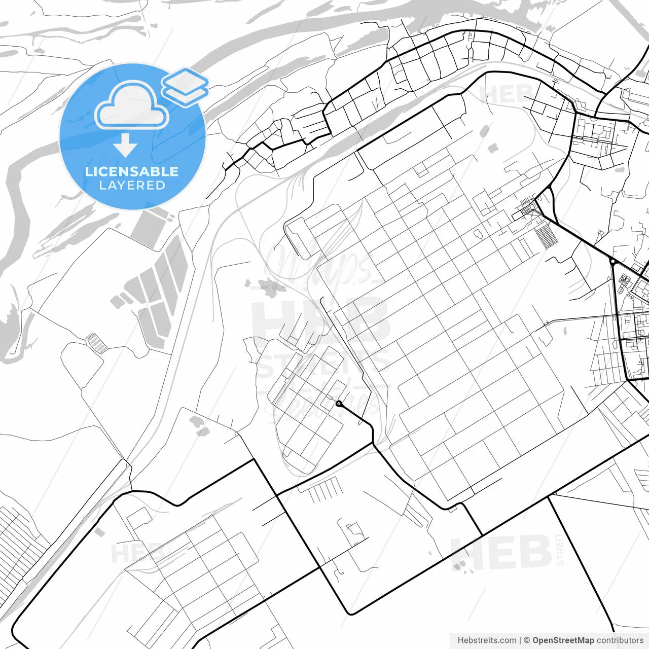 Layered PDF map of Novokuybyshevsk, Samara Oblast, Russia