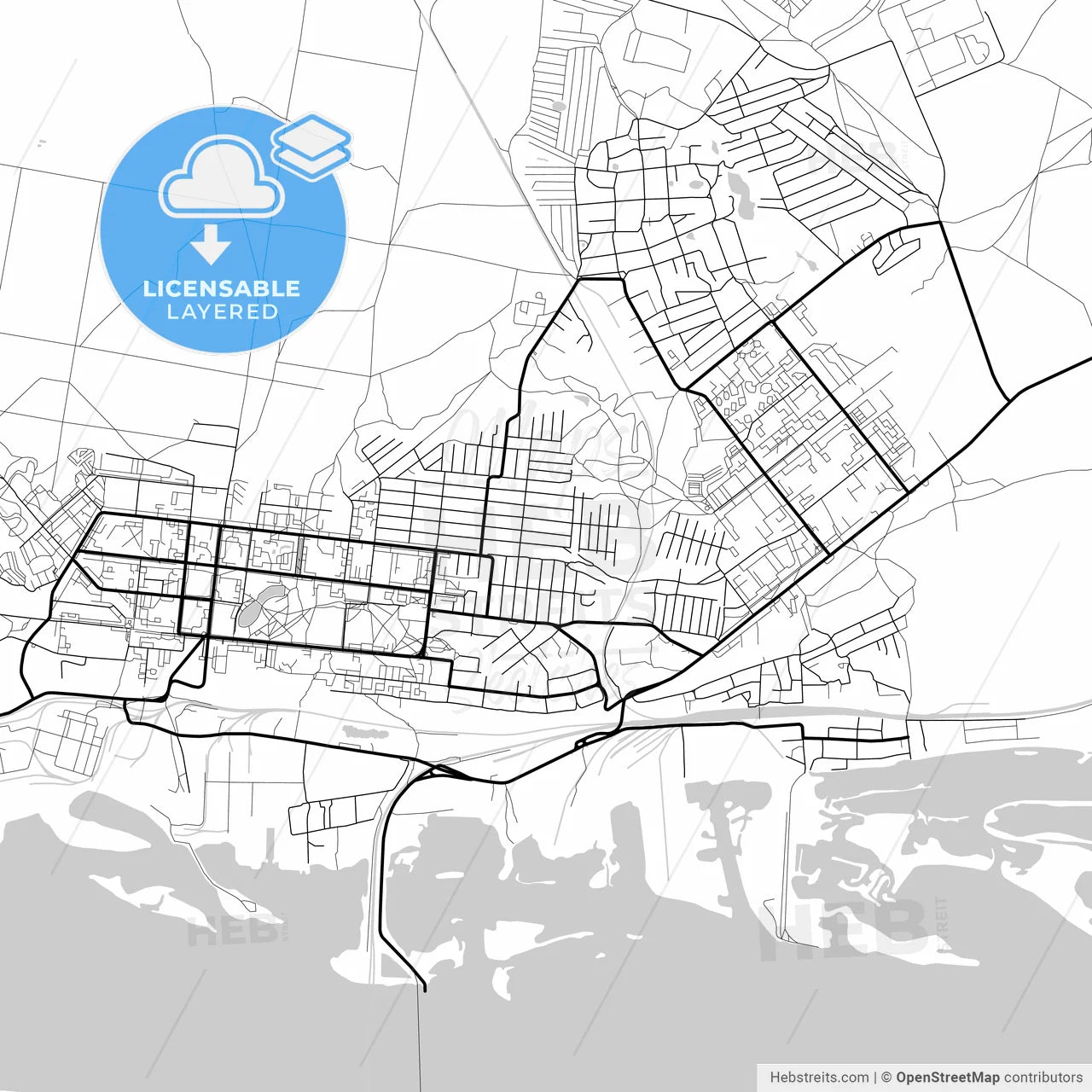 Layered PDF map of Zelenodolsk, Republic of Tatarstan, Russia
