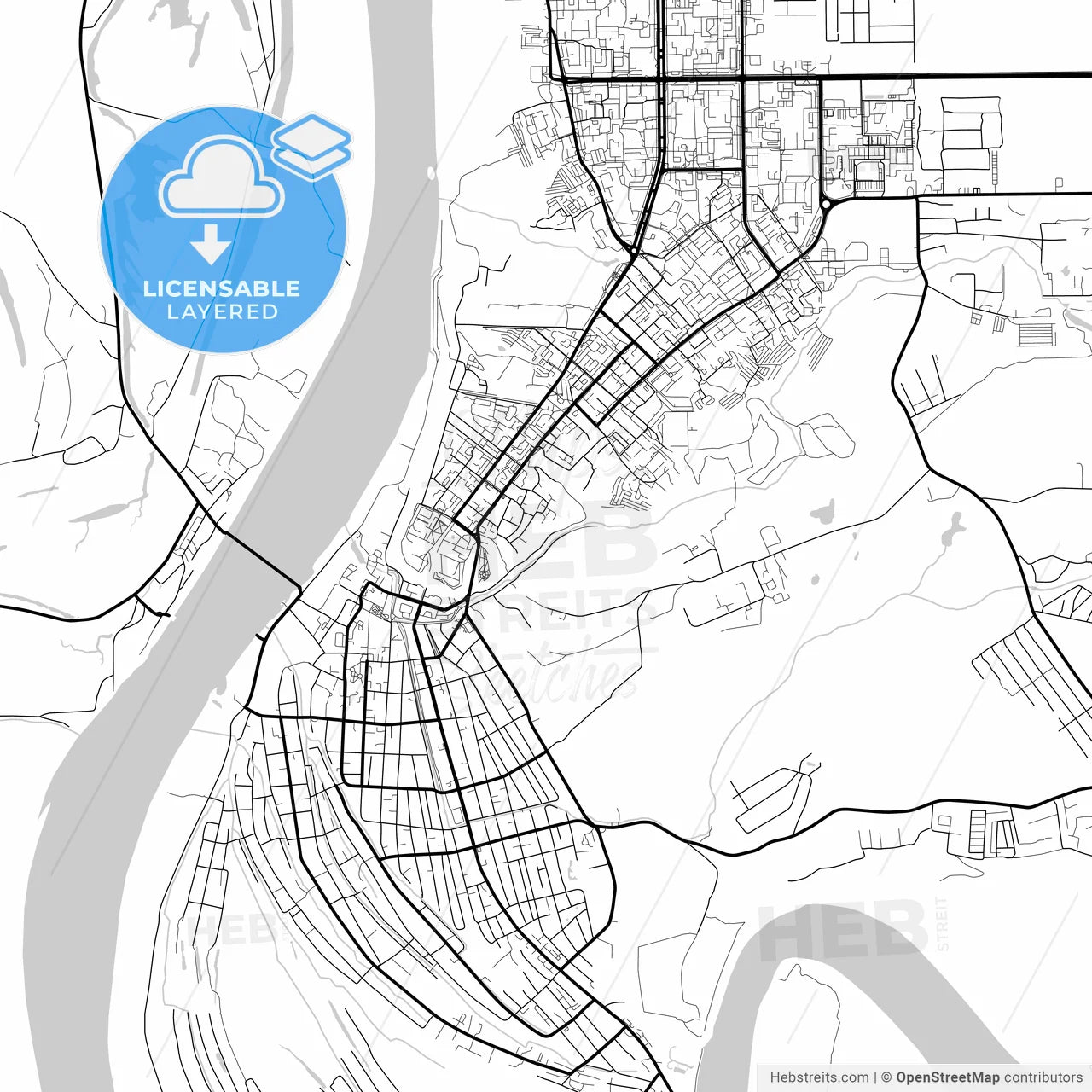 Layered PDF map of Tobolsk, Tyumen Oblast, Russia
