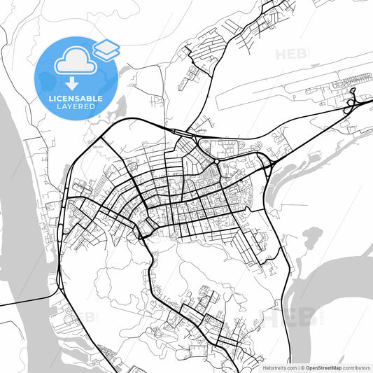 Layered PDF map of Khanty-Mansiysk, Khanty-Mansi Autonomous Okrug-Yugra, Russia