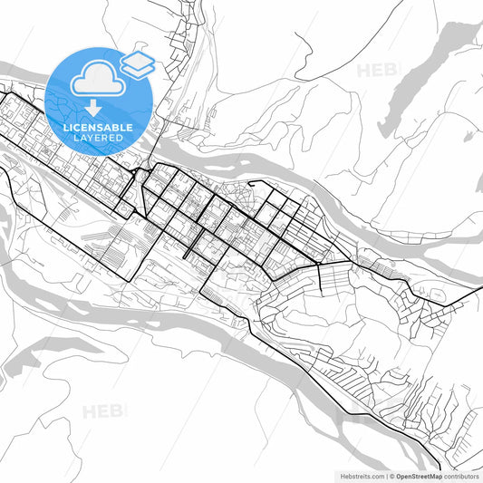 Layered PDF map of Mezhdurechensk, Kemerovo Oblast, Russia