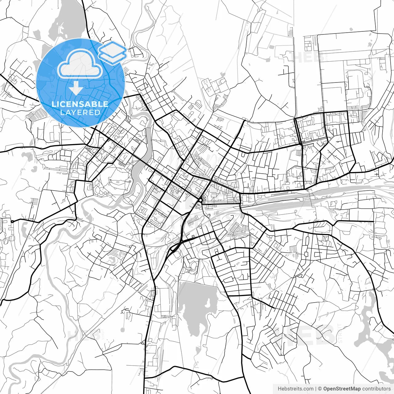 Layered PDF map of Velikiye Luki, Pskov Oblast, Russia