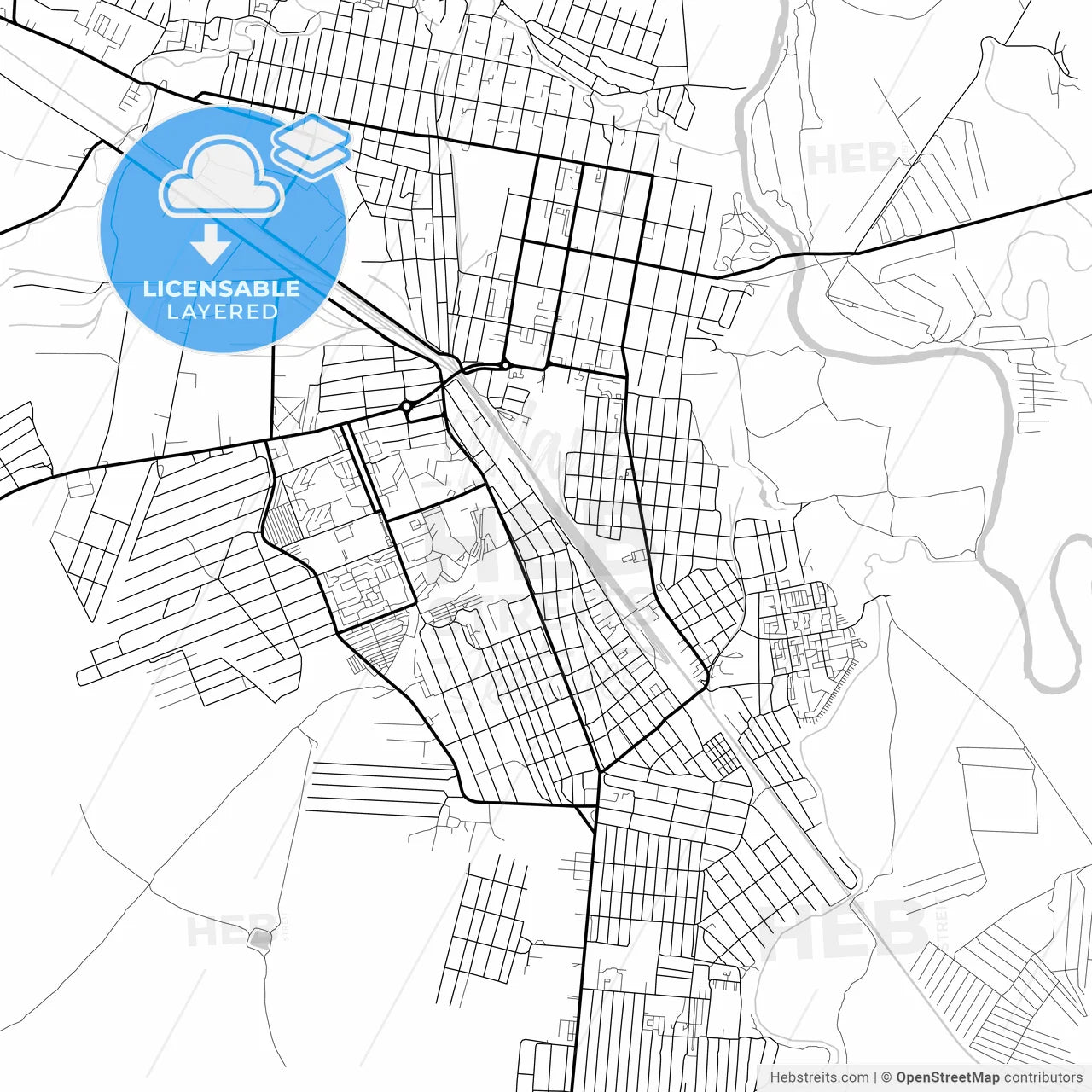 Layered PDF map of Buzuluk, Orenburg Oblast, Russia