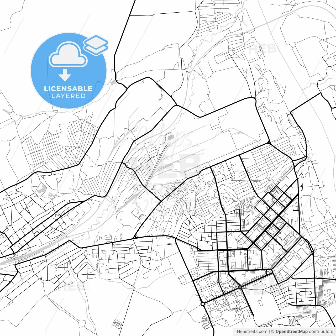 Layered PDF map of Yurga, Kemerovo Oblast, Russia
