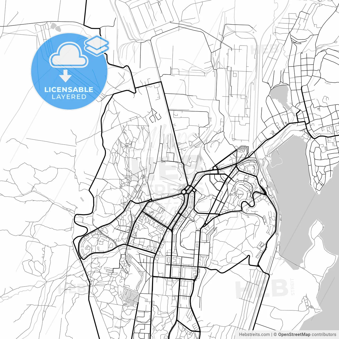 Layered PDF map of Novouralsk, Sverdlovsk Oblast, Russia