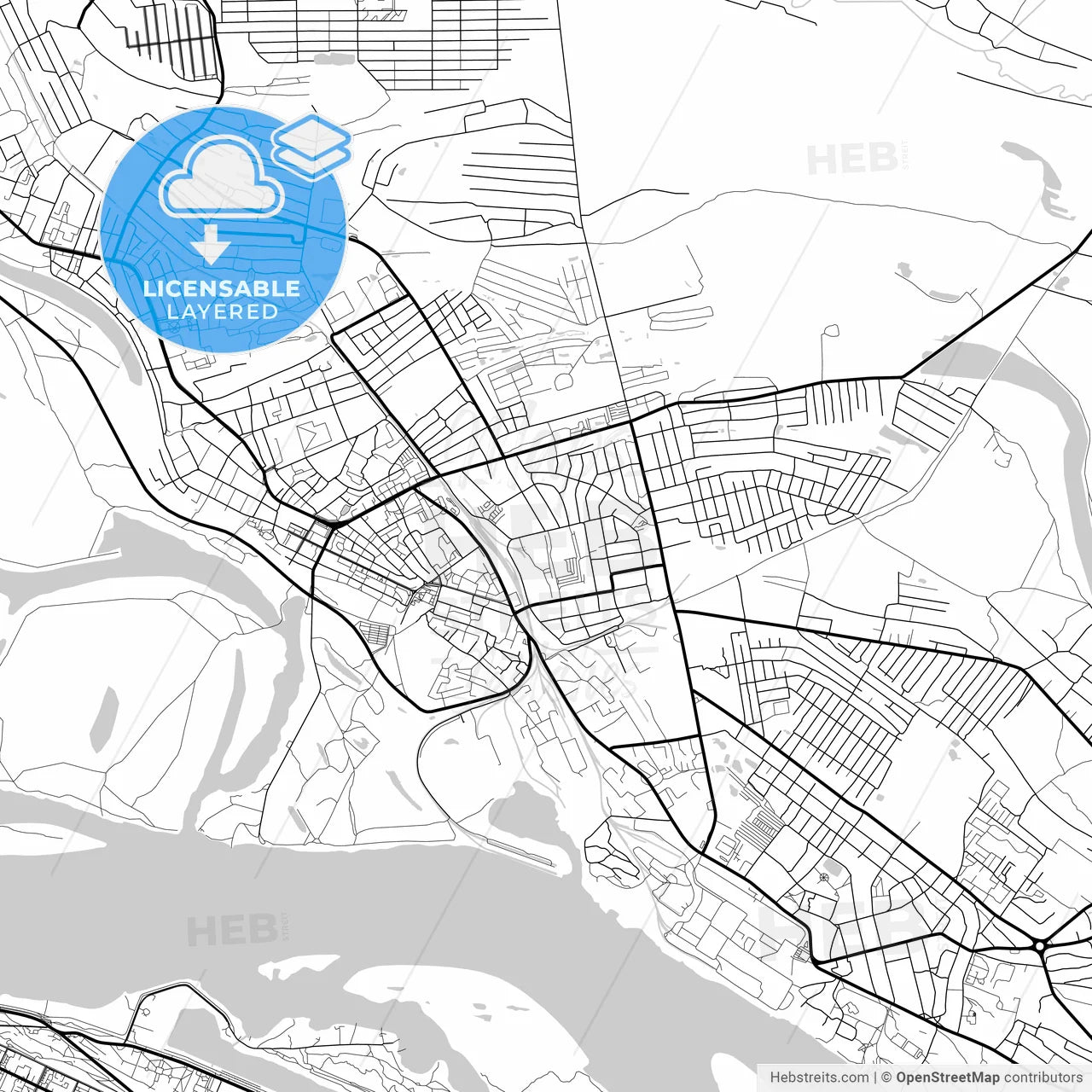 Layered PDF map of Bor, Nizhny Novgorod Oblast, Russia