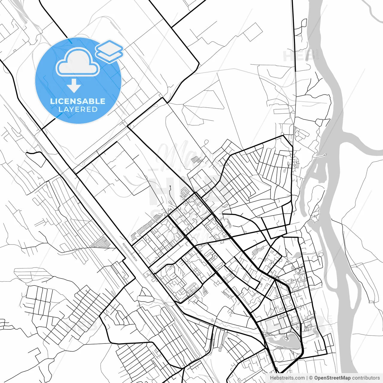 Layered PDF map of Usolye-Sibirskoye, Irkutsk Oblast, Russia