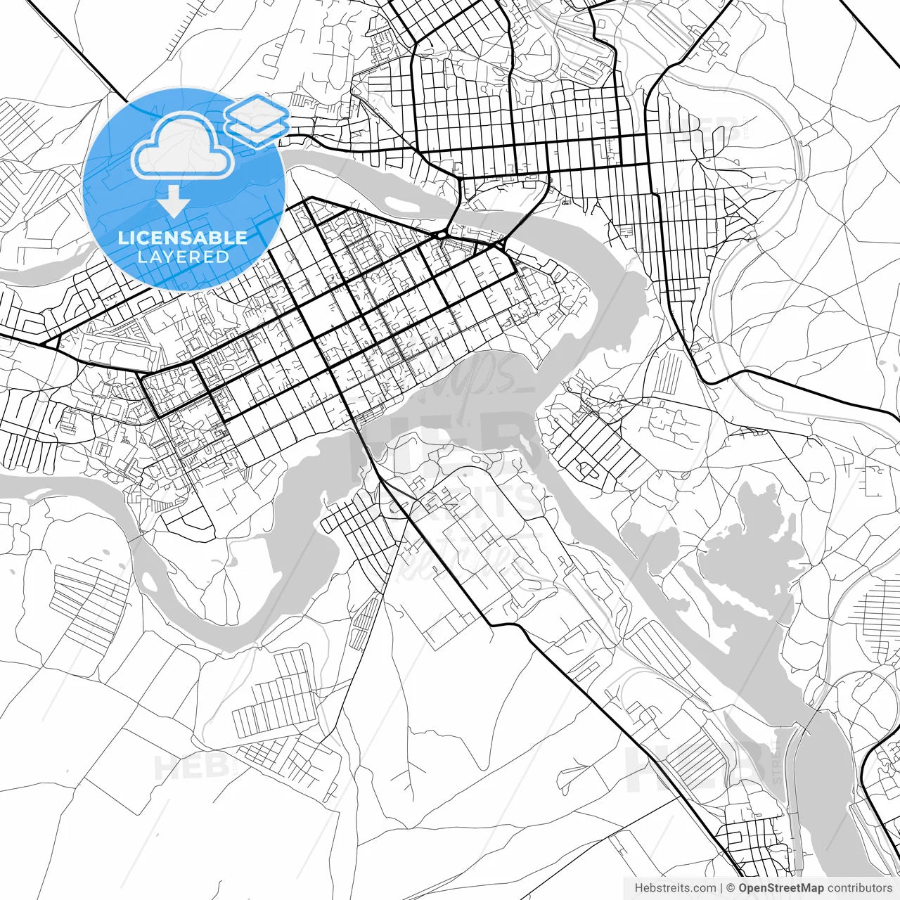 Layered PDF map of Troitsk, Chelyabinsk Oblast, Russia
