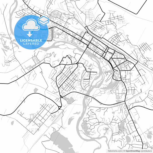Layered PDF map of Birobidzhan, Jewish Autonomous Oblast, Russia