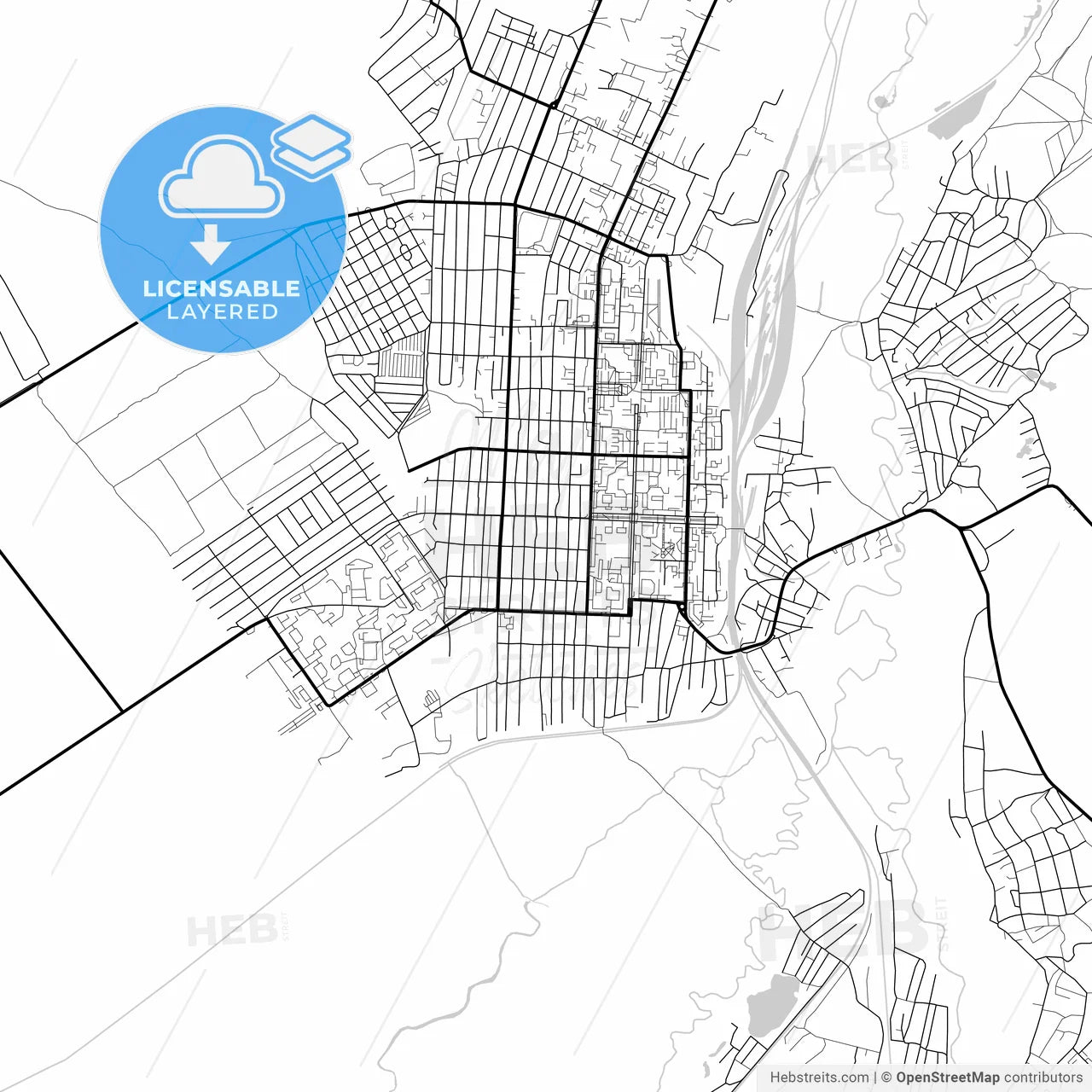 Layered PDF map of Belovo, Kemerovo Oblast, Russia