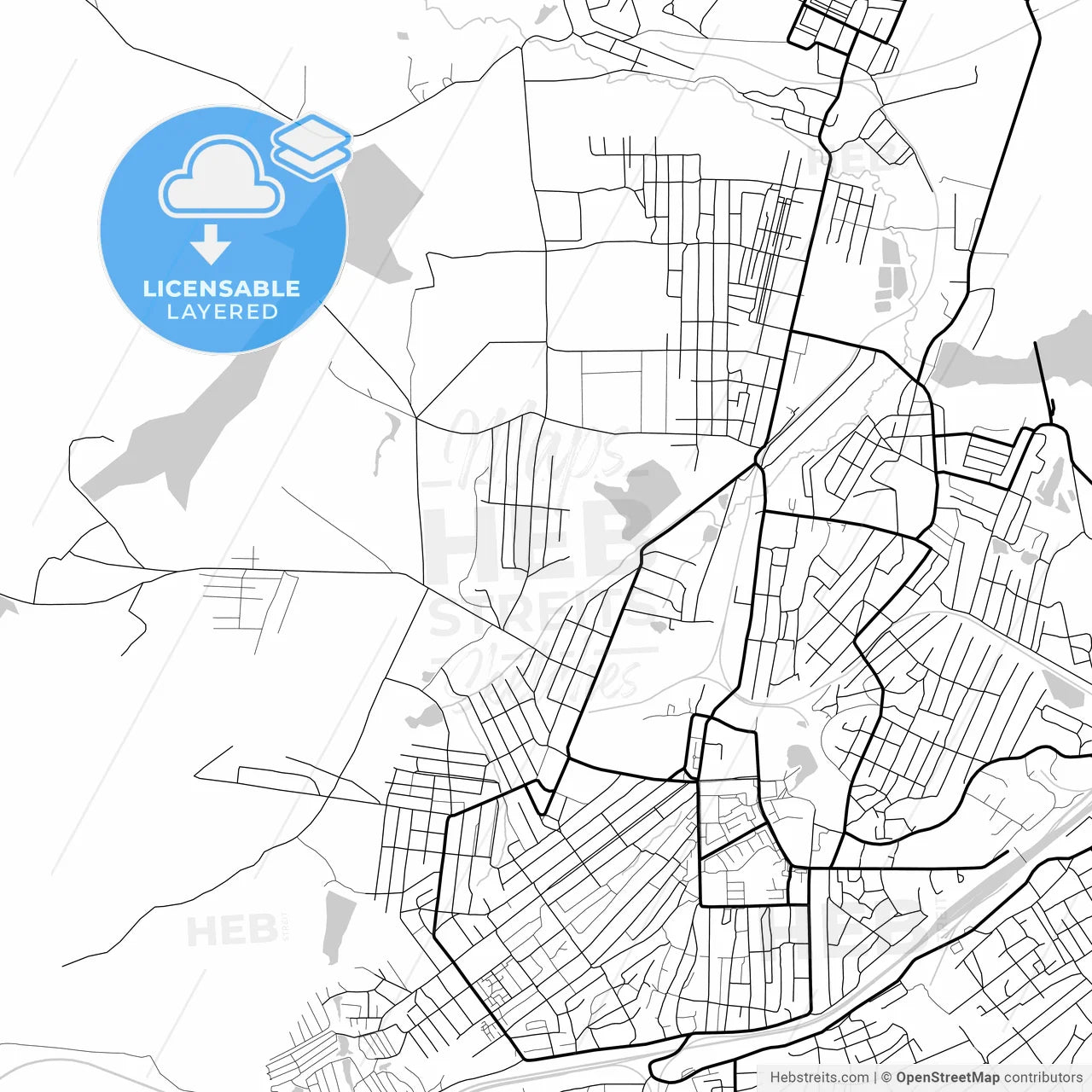 Layered PDF map of Anzhero-Sudzhensk, Kemerovo Oblast, Russia