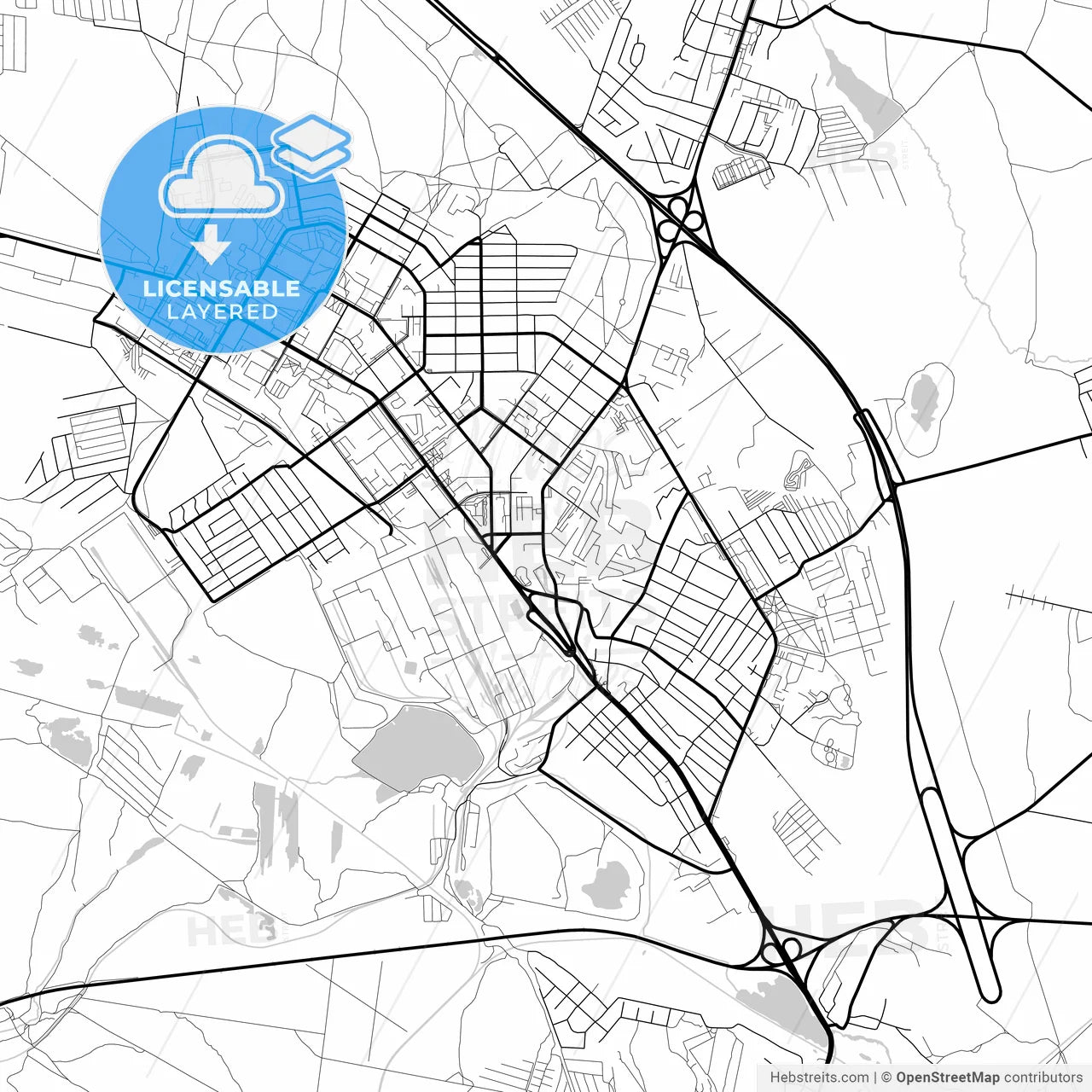 Layered PDF map of Verkhnyaya Pyshma, Sverdlovsk Oblast, Russia