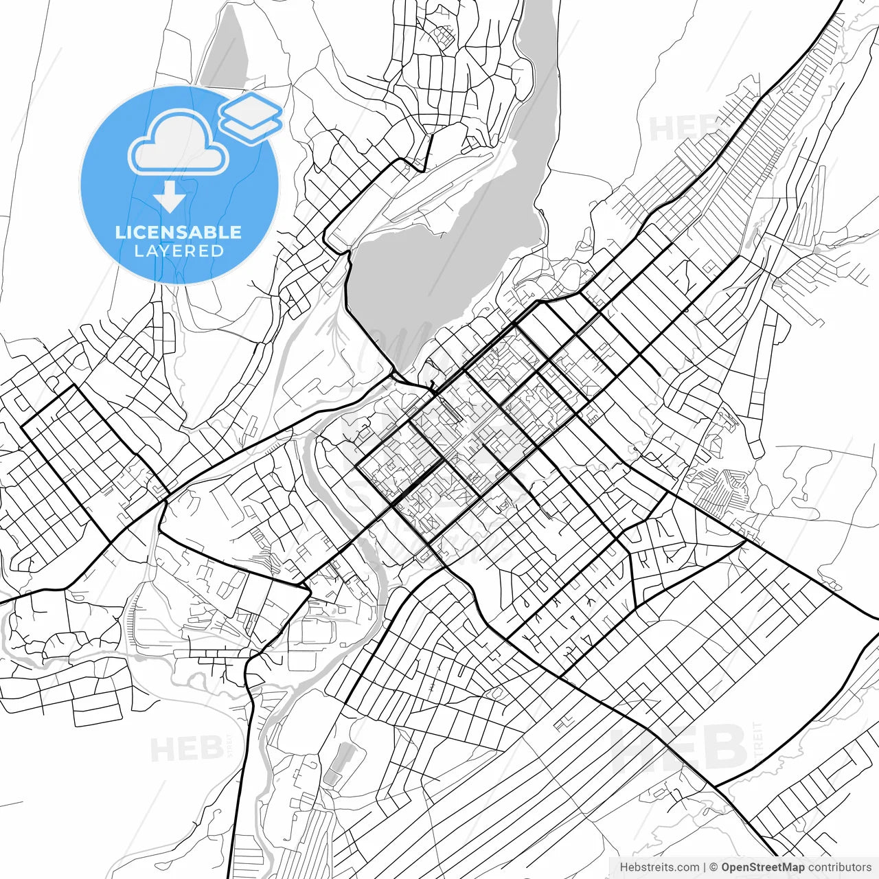 Layered PDF map of Beloretsk, Republic of Bashkortostan, Russia