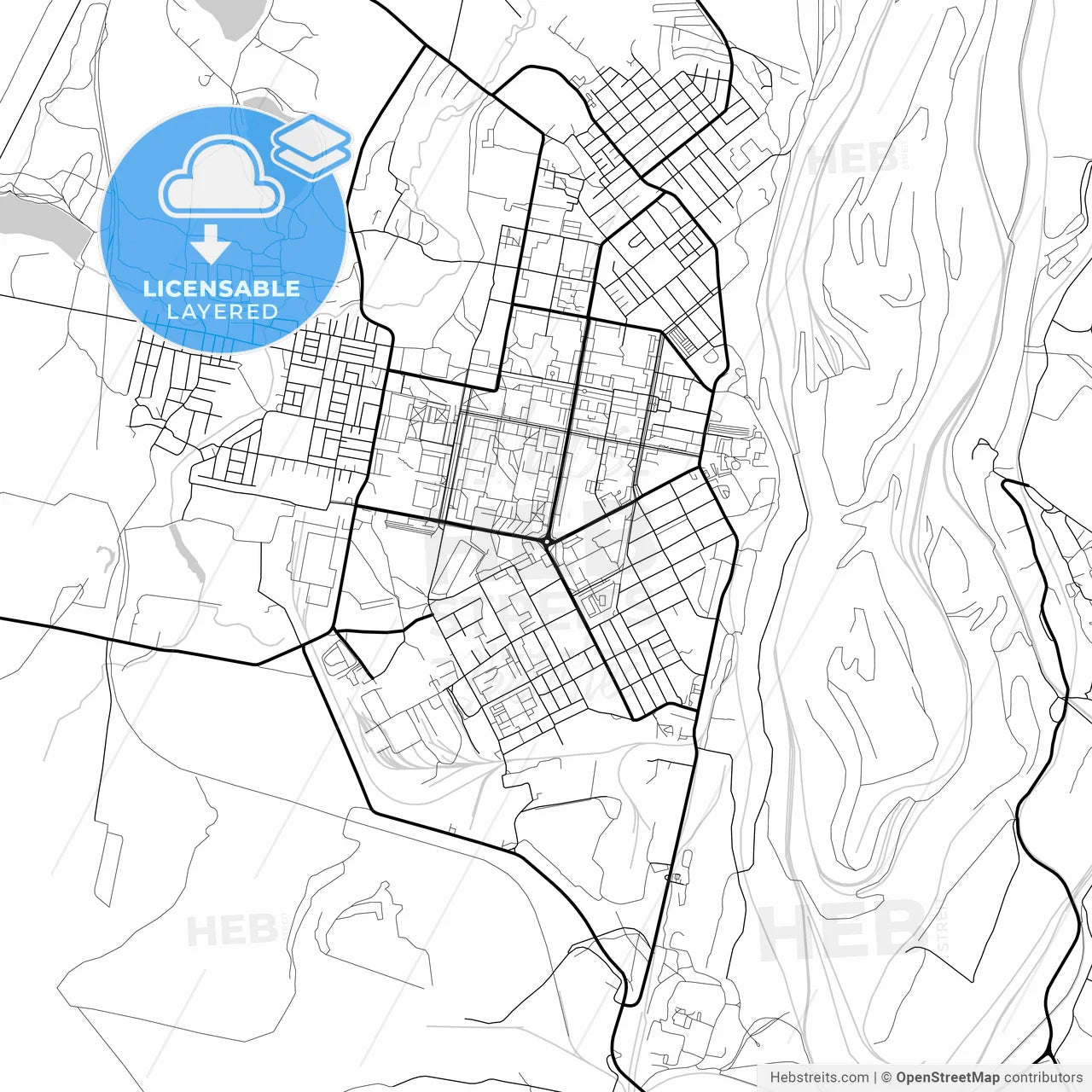 Layered PDF map of Asbest, Sverdlovsk Oblast, Russia