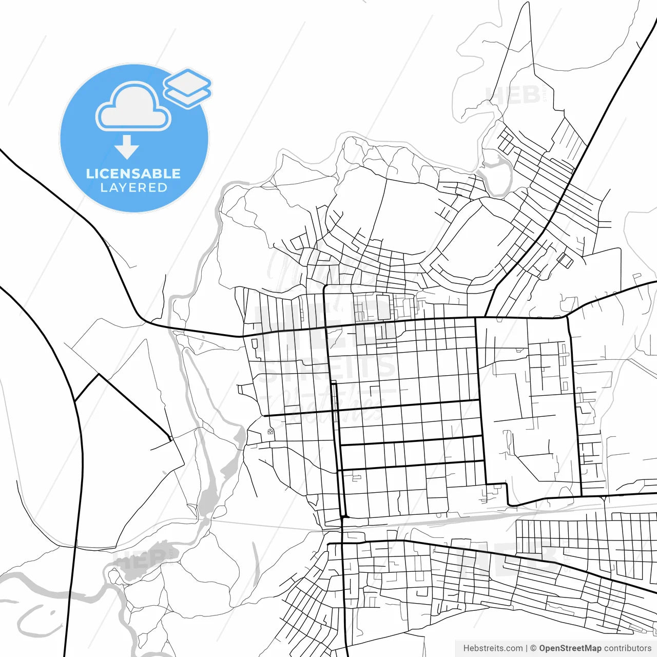 Layered PDF map of Borisoglebsk, Voronezh Oblast, Russia