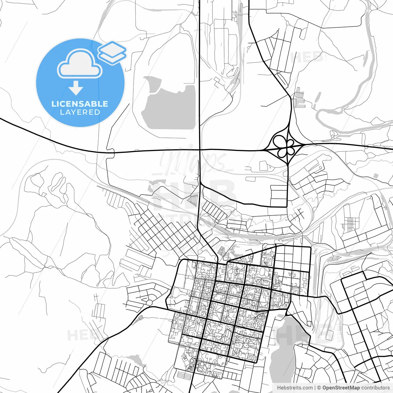 Layered PDF map of Revda, Sverdlovsk Oblast, Russia