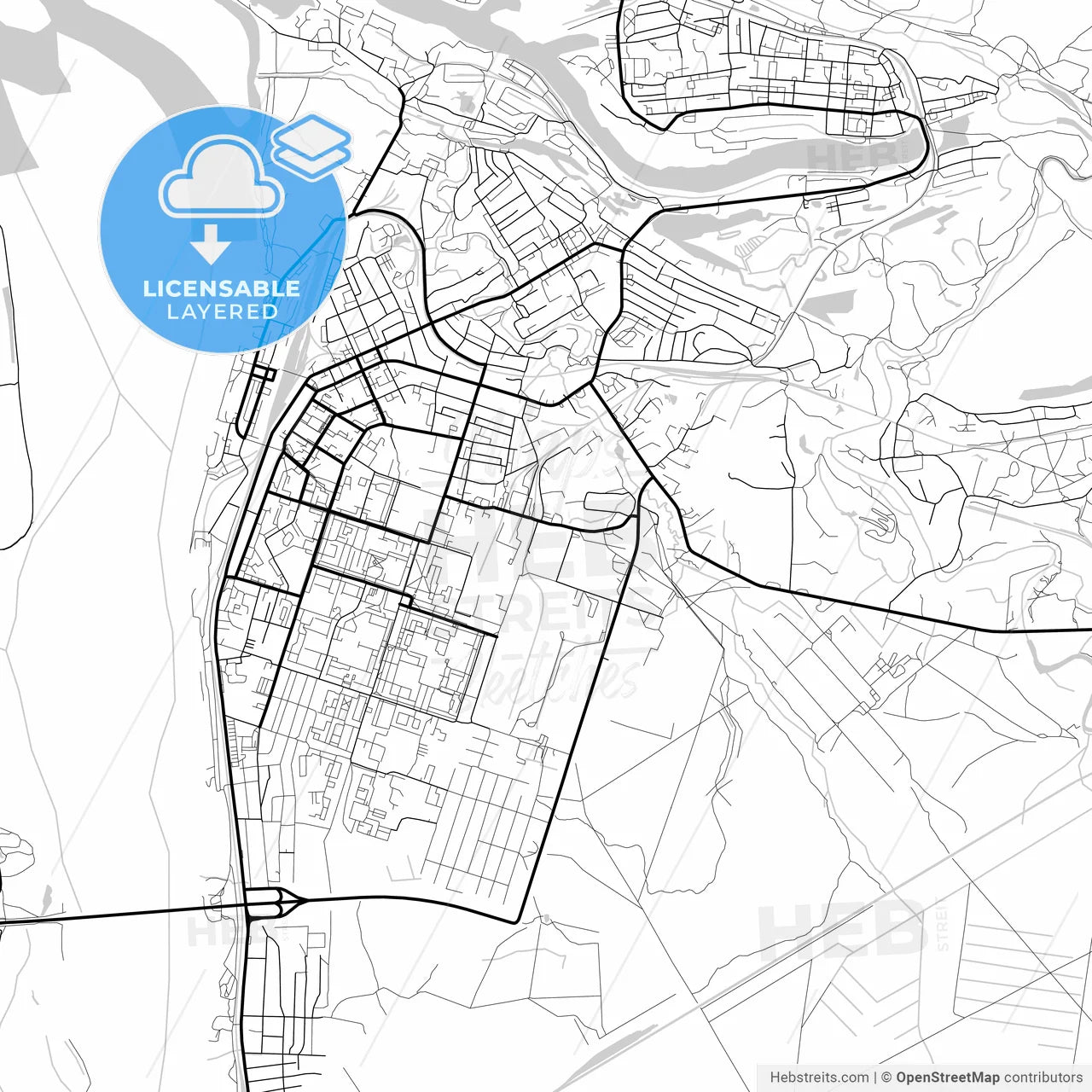 Layered PDF map of Kotlas, Arkhangelsk Oblast, Russia