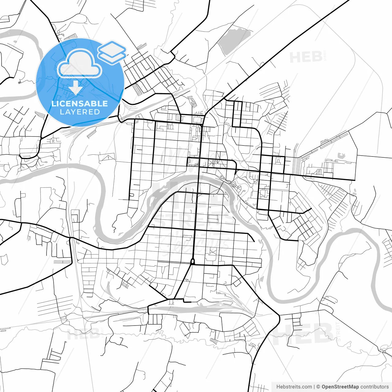 Layered PDF map of Rzhev, Tver Oblast, Russia