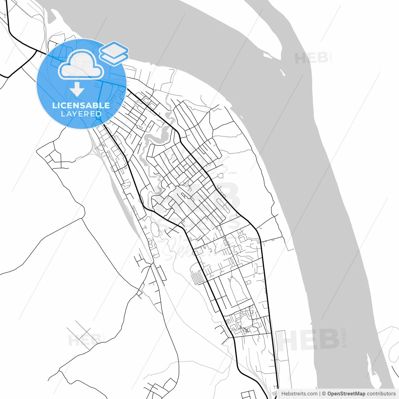 Layered PDF map of Lesosibirsk, Krasnoyarsk Krai, Russia