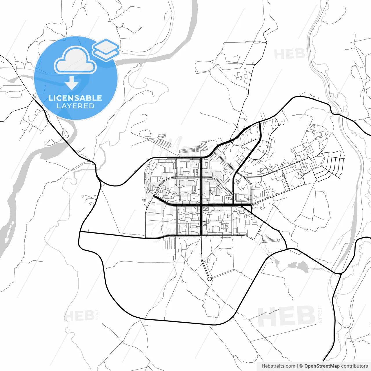 Layered PDF map of Neryungri, Sakha , Russia