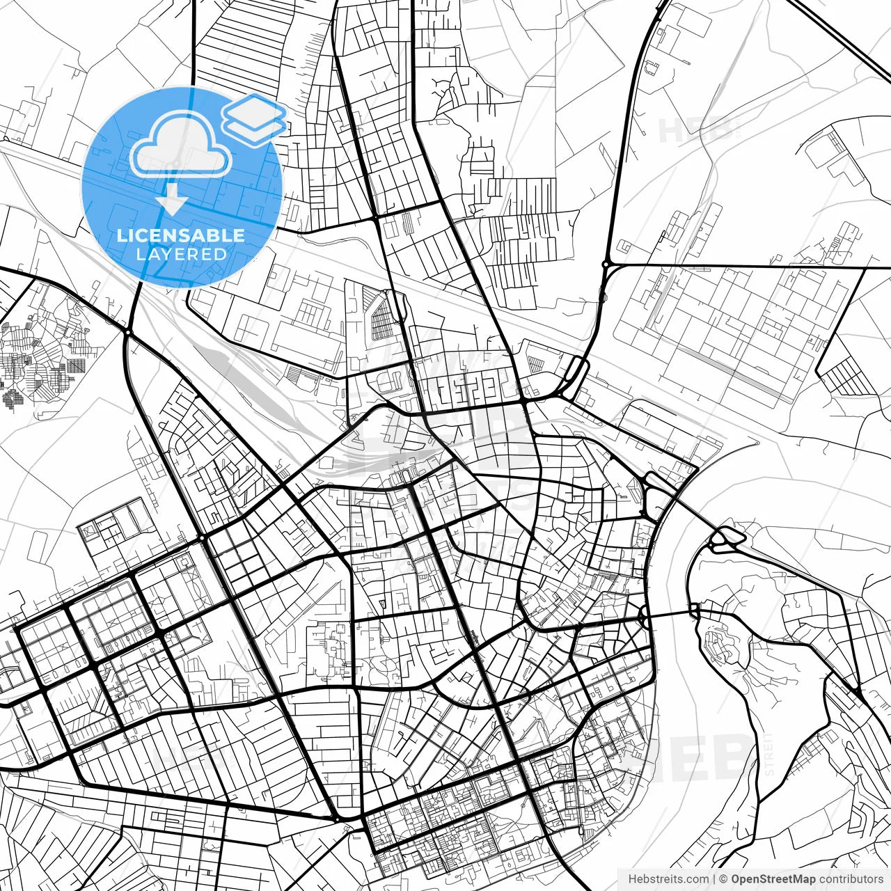 Layered PDF map of Novi Sad, South Bačka, Serbia