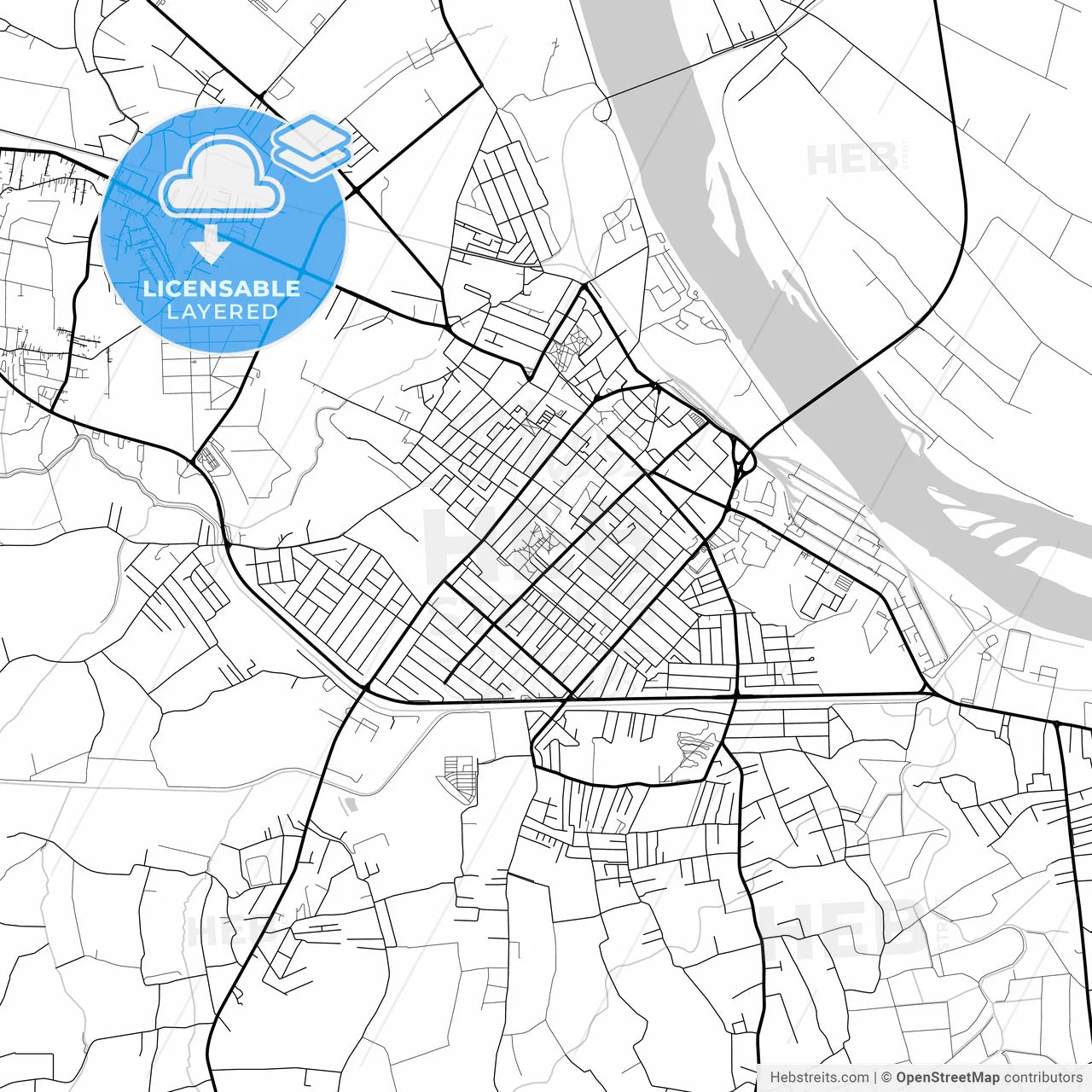 Layered PDF map of Šabac, Mačva, Serbia