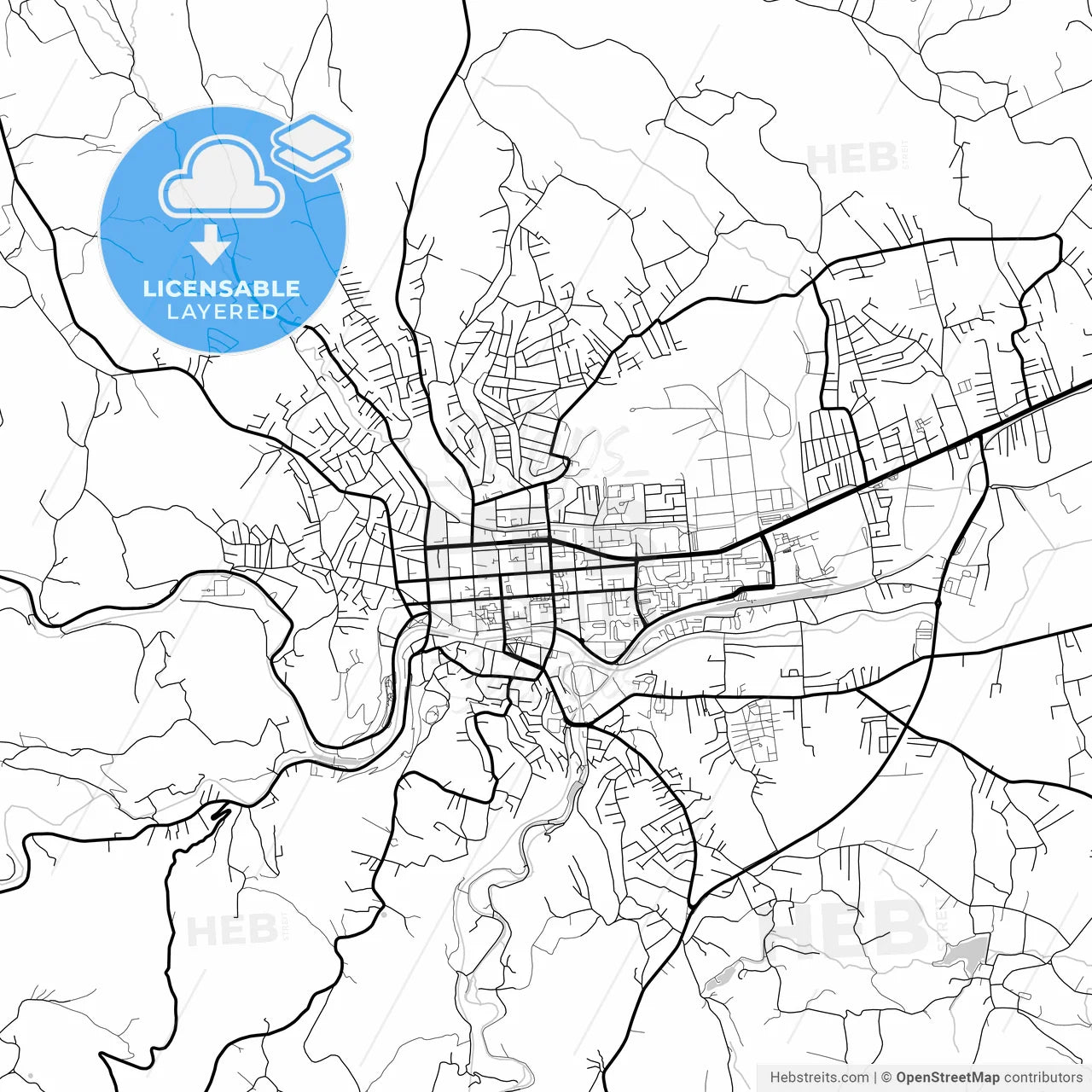 Layered PDF map of Valjevo, Kolubara, Serbia