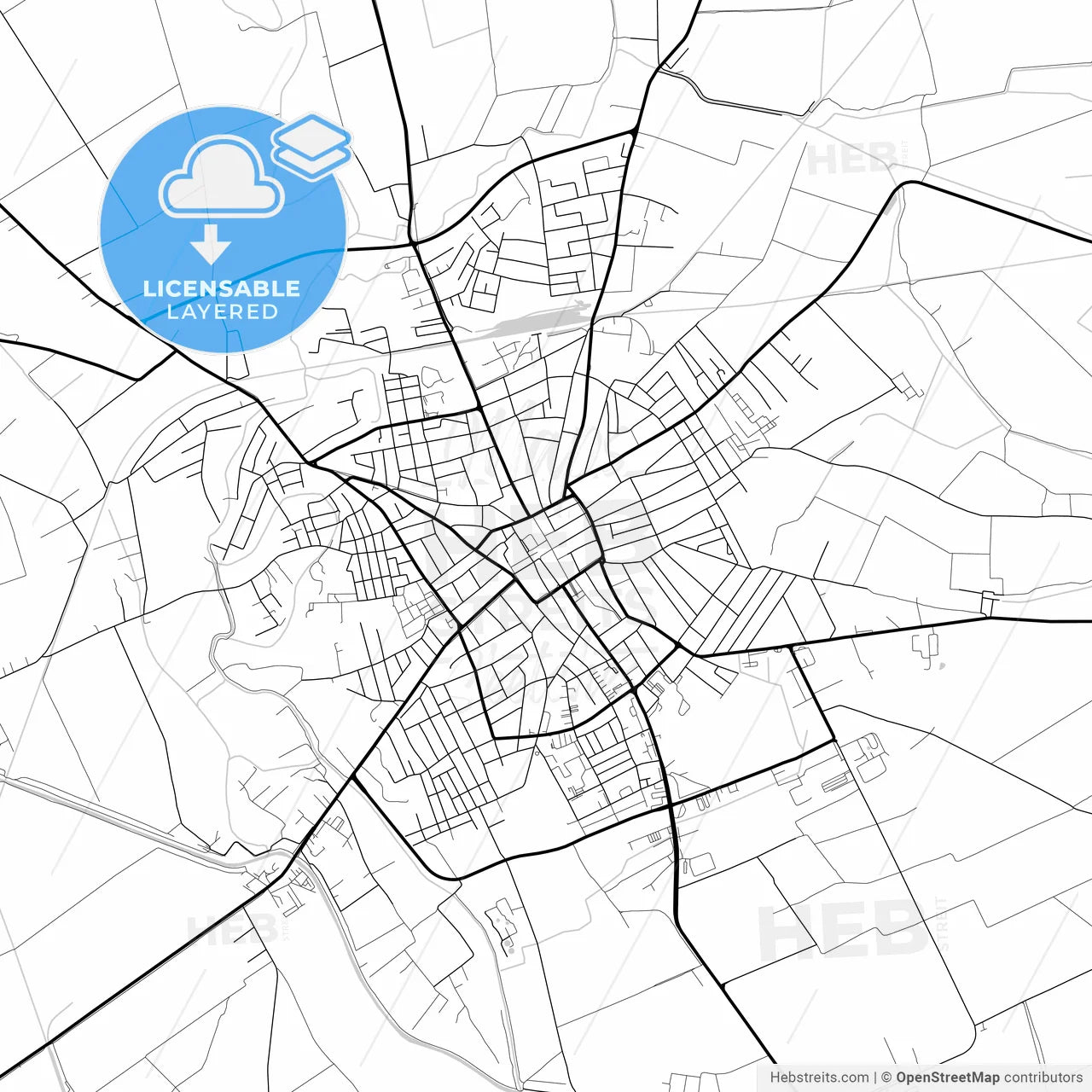 Layered PDF map of Sombor, West Bačka, Serbia