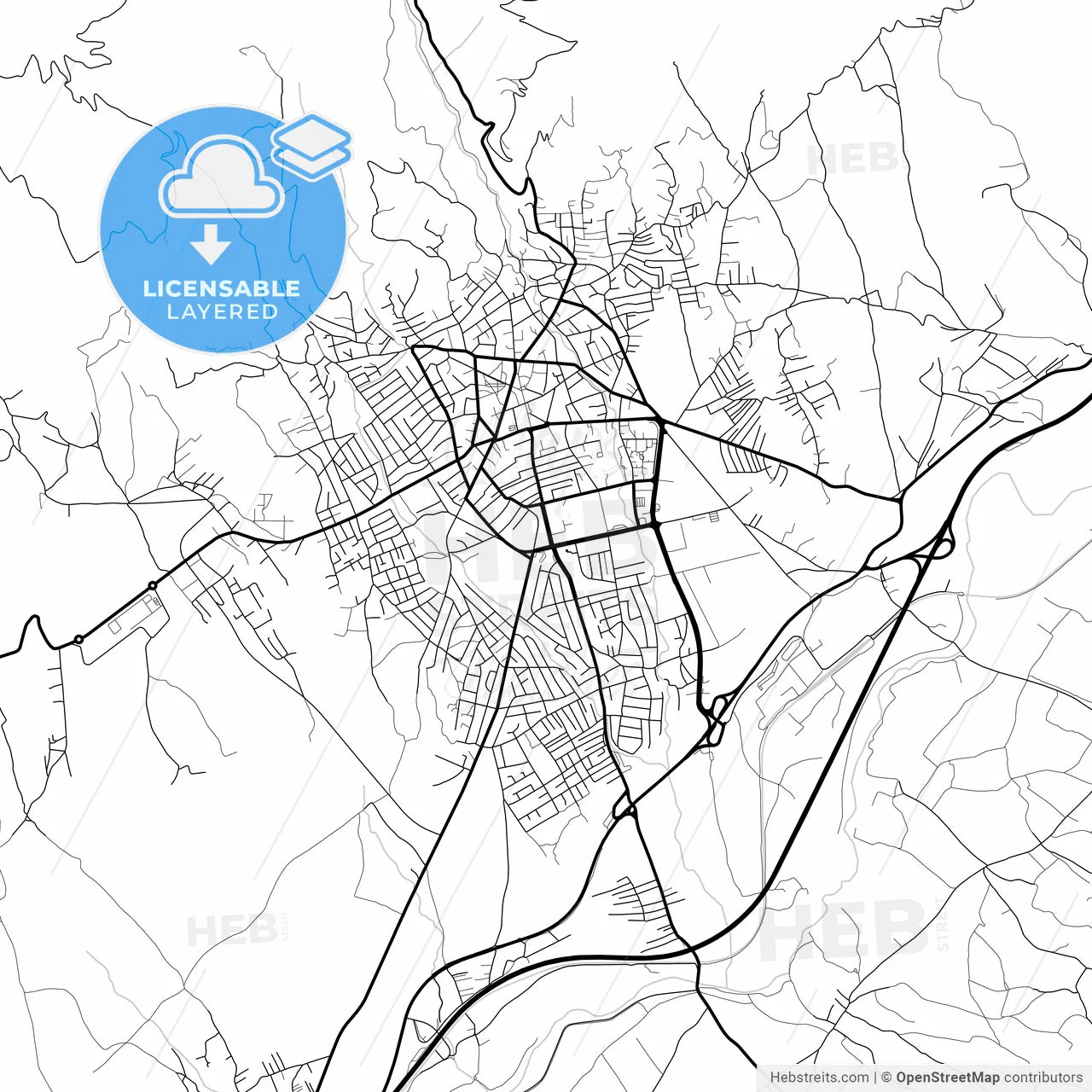 Layered PDF map of Vranje, Pčinja, Serbia