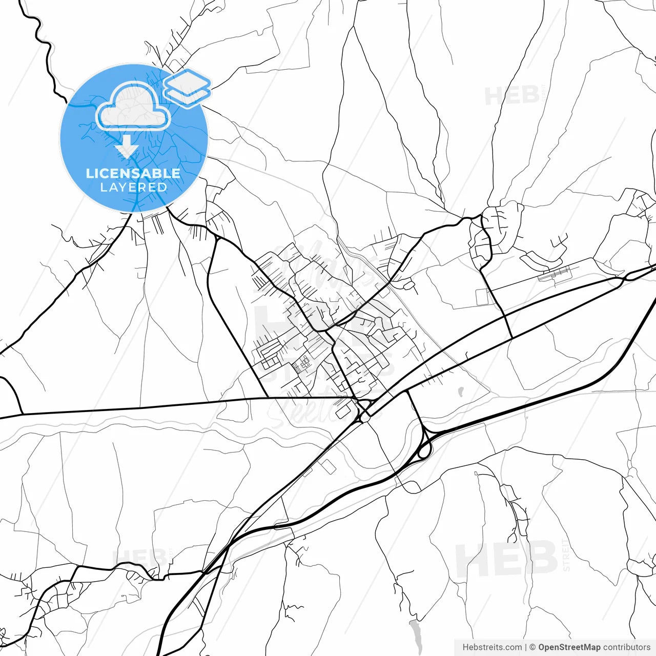 Layered PDF map of Bujanovac, Pčinja, Serbia