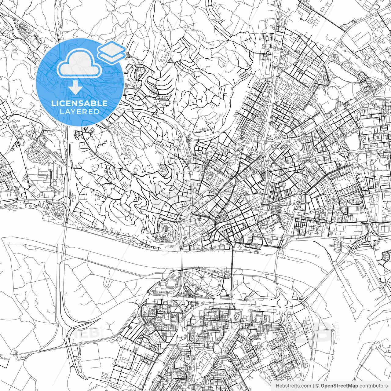 Layered PDF map of Bratislava, Bratislava Region, Slovakia