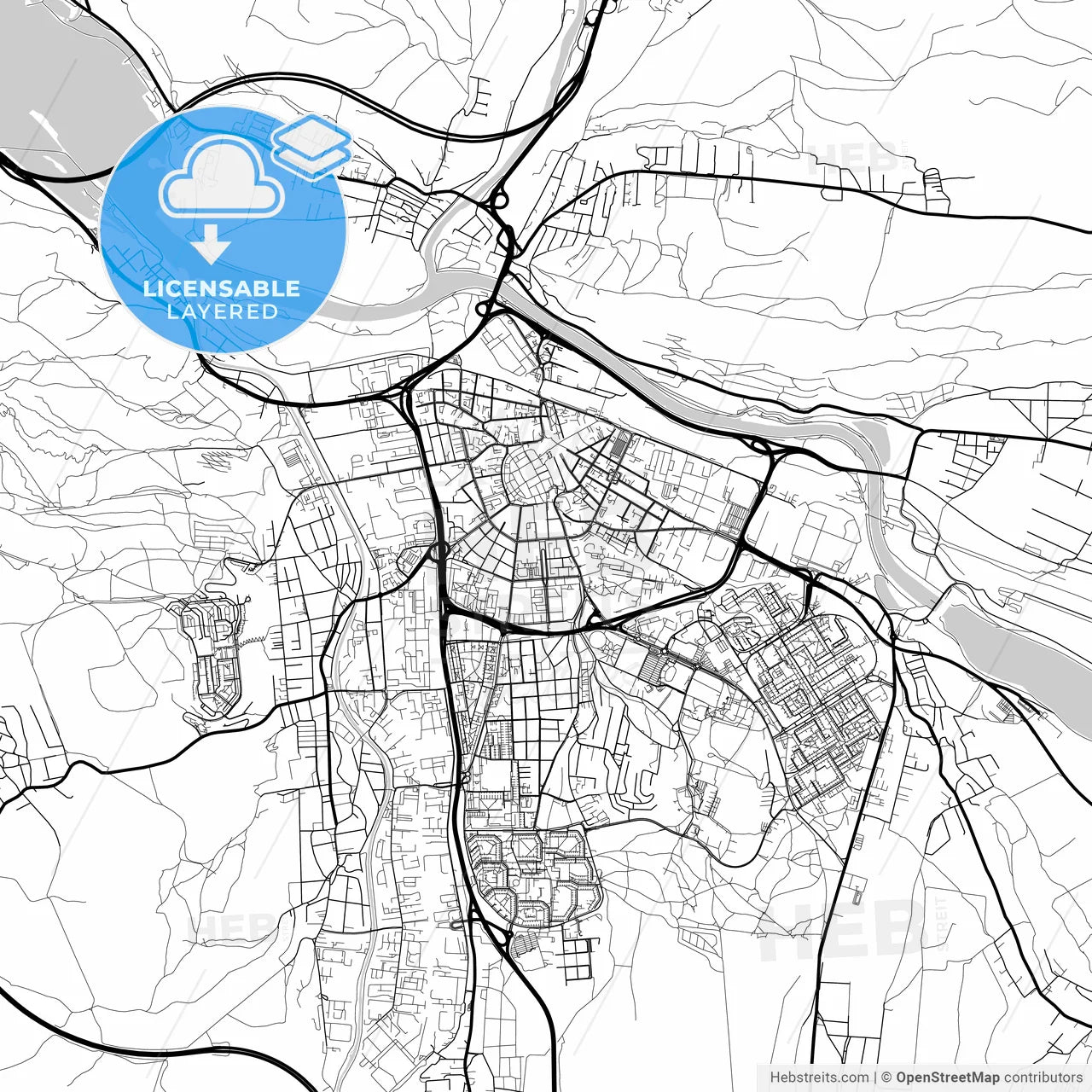 Layered PDF map of Žilina, Žilina Region, Slovakia