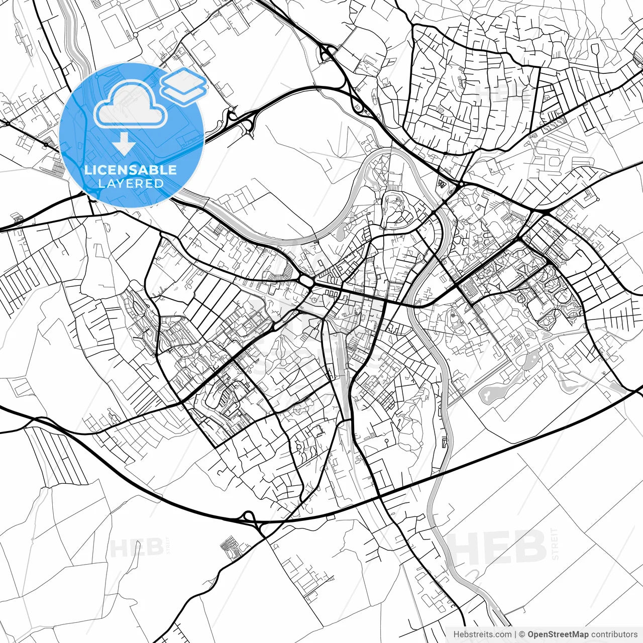 Layered PDF map of Nitra, Nitra Region, Slovakia