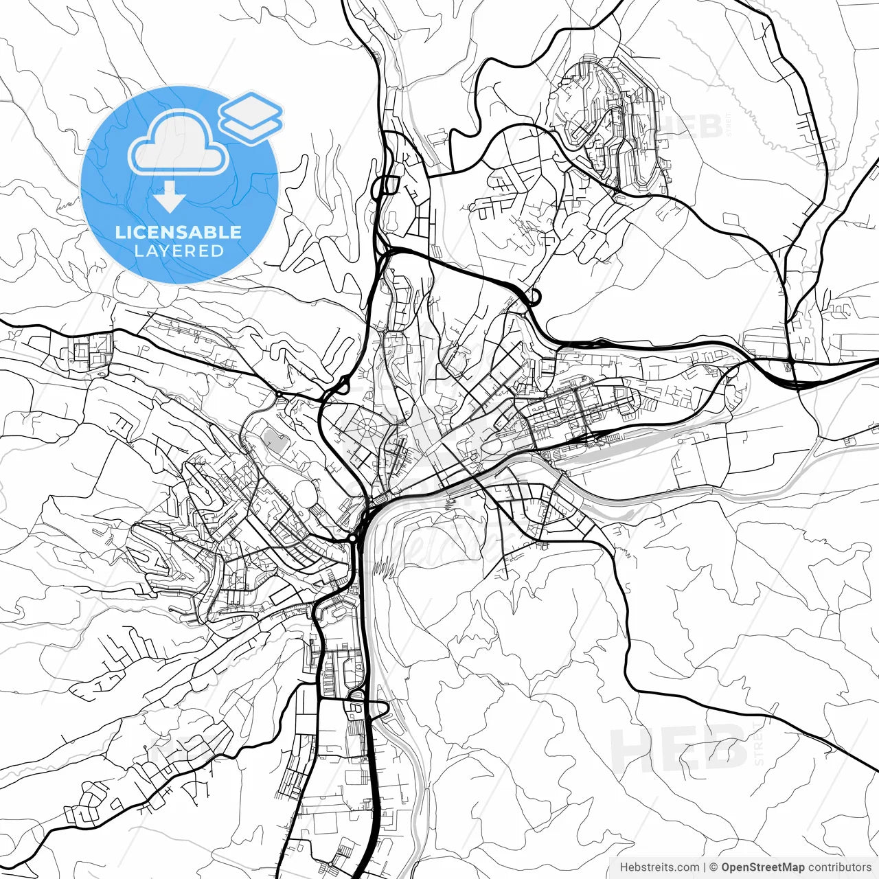 Layered PDF map of Banská Bystrica, Banská Bystrica Region, Slovakia