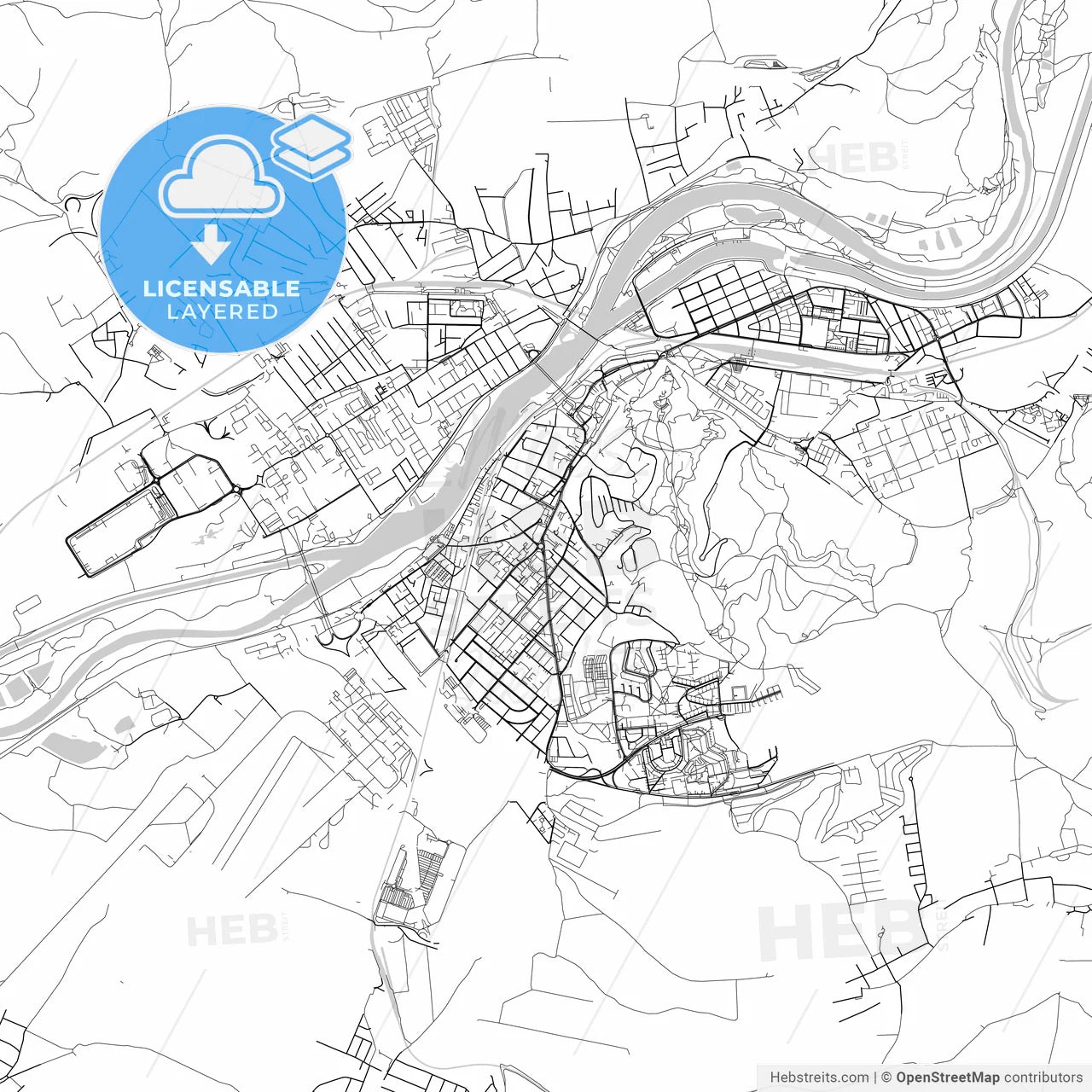 Layered PDF map of Trenčín, Trenčín Region, Slovakia